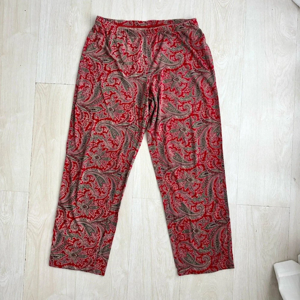 Lauren Ralph Lauren Womens Red Paisley‎ Pajama Set Button Down Pants Medium
